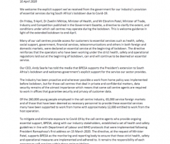 BPESA Press Release: South African Call Centre Sector Committed to Providing Essential Services During Lockdown