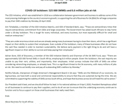 CEO Initiative calls on Business to pay their SME creditors by Monday, the 20th of April 2020