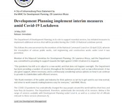 City of Joburg Press Statement 14 May 2020 Interim Measures During COVID-19 Lockdown
