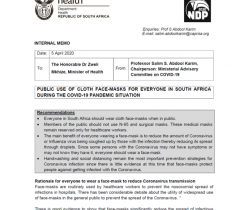 Department of Health: Public Use of Cloth Face-Masks for Everyone in South Africa During the COVID-19 Pandemic Situation