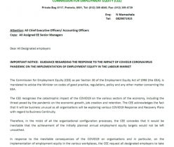 Department of Employment & Labour: Guidance Regarding the Response to the Impact of COVID19 Coronavirus Pandemic on the Implementation of Employment Equity in the Labour Market