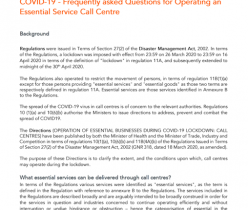 BPESA: COVID-19 FREQUENTLY ASKED QUESTIONS FOR OPERATING AN ESSENTIAL SERVICE CALL CENTRE 23 APRIL 2020