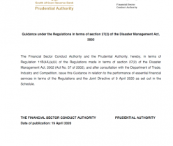 The Financial Sector Conduct Authority and the Prudential Authority: Guidance in relation to the performance of essential financial services in terms of the Regulations and the Joint Directive of 9 April 2020 as set out in the Schedule