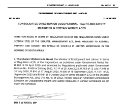 Consolidated direction on OHS in certain workplaces