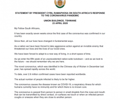 STATEMENT BY PRESIDENT CYRIL RAMAPHOSA ON SOUTH AFRICA’S RESPONSE TO THE CORONAVIRUS PANDEMIC 23 APRIL 2020