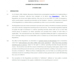 Business for SA: Statement on Lockdown Regulations
