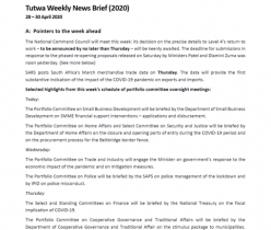 Tutwa Consulting Group: Weekly News Brief 28-30 April