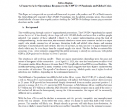 World Bank Group: A Framework for Operational Response in to the COVID-19 Pandemic and Global Crisis